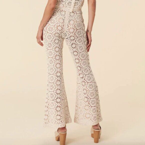BNWT Spell Helena Crochet Lace Flare Bell Bottom Pants Boho Organic Cotton S - Picture 6 of 11